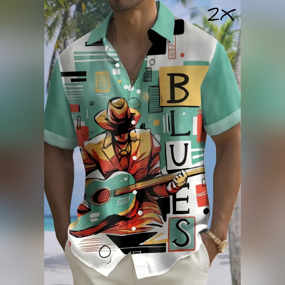 Whimsical print button front shirts, 2X - 3X, price each